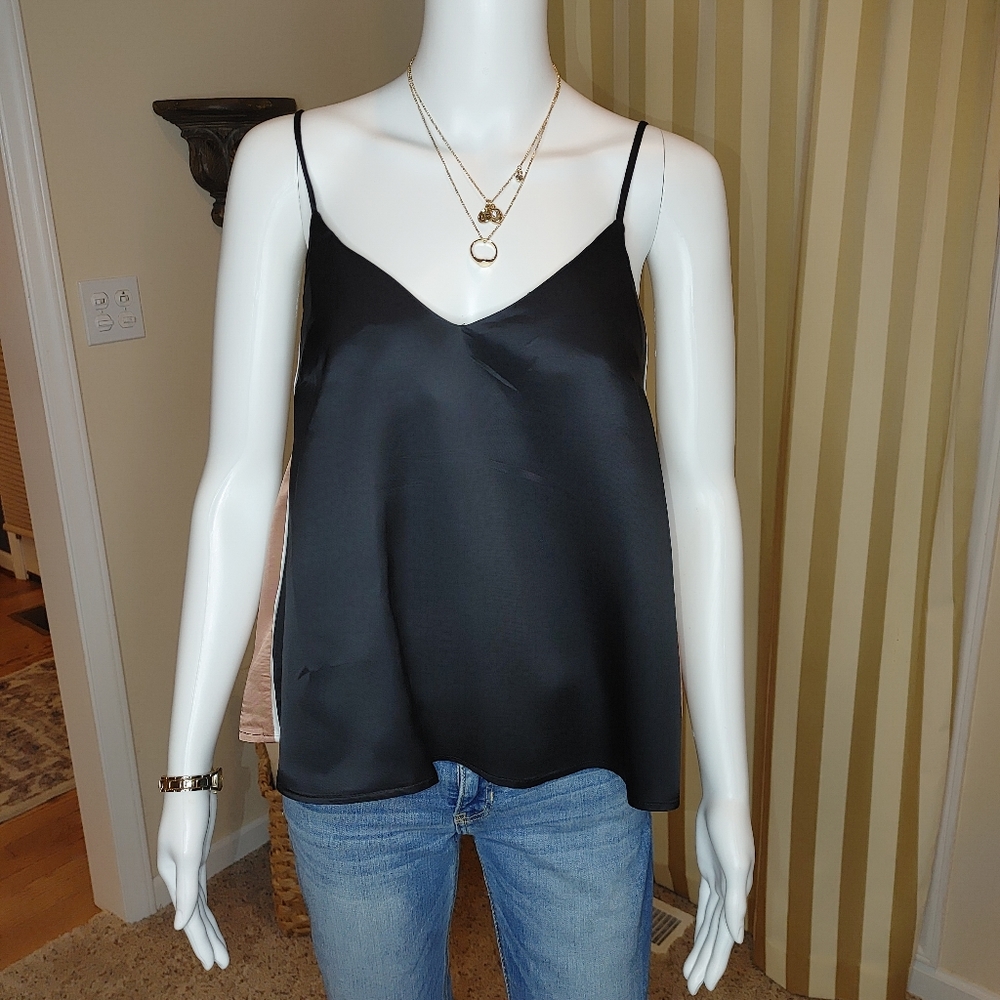 LINE + DOT AIDA BLACK SATIN BLUSH SIDE STRIPE CAMI